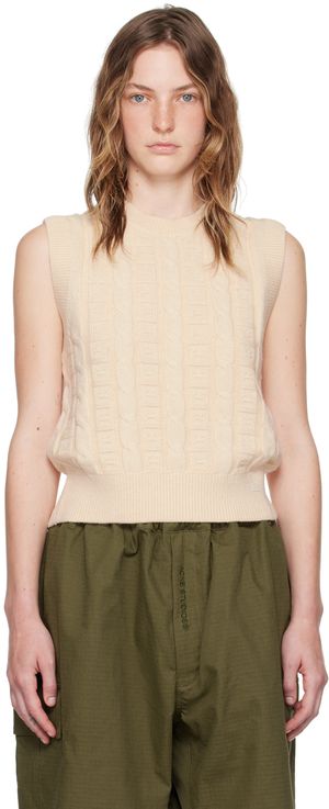 Acne Studios Gilet beige à ornements en tricot câblé