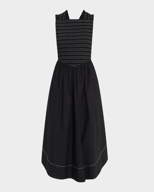 Smocked Stretch Cotton Sleeveless Midi Dress