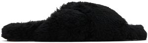 Yves Salomon Black Curly Merino Slippers
