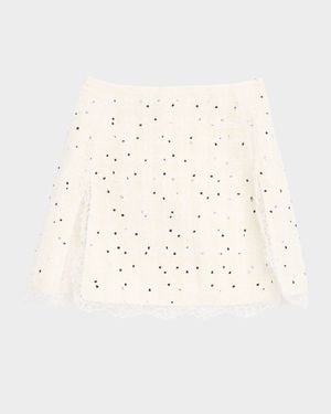 Polka-Dot Boucle Lace-Trim Mini Skirt