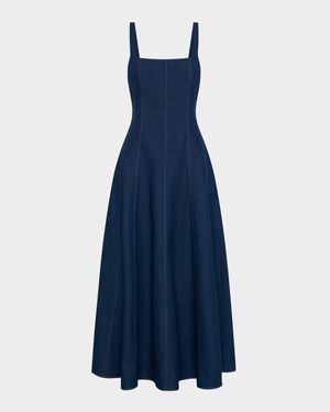 Athena Square-Neck Cotton Denim Maxi Dress