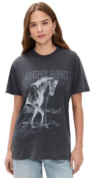 ANINE BING Lili Tee Horse Washed Black L