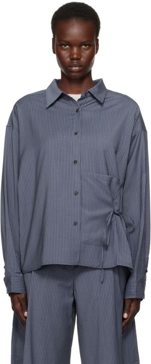 Deiji Studios Chemise bleu marine en laine à poche