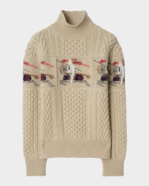 Edie EKD-Intarsia Aran Knit Crewneck Sweater