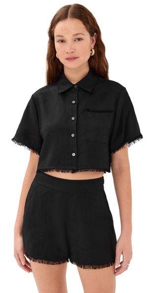 SIMKHAI Solange Short Sleeve Cropped Shirt Black S