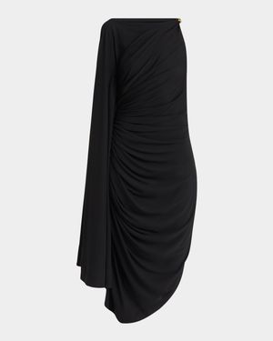Frog Draped Matte Viscose Jersey Cape Dress