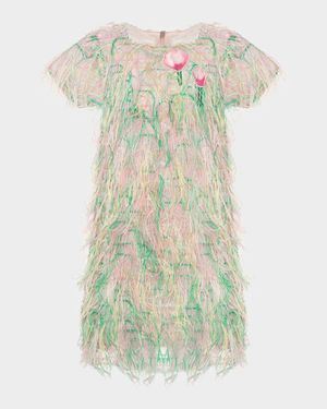 Girl's Rainbow Tassel Short-Sleeve Dress, Size 3T-12