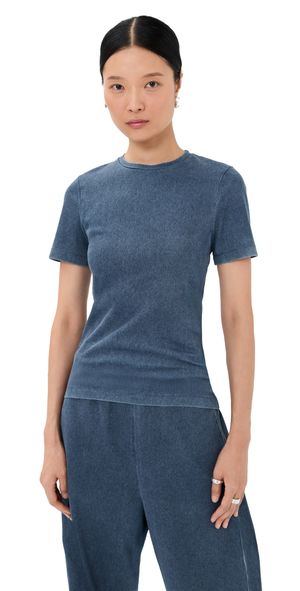 Tibi Stretch Denim Baby Tee Classic Wash S