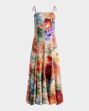 Jeanette Tie-Shoulder Paneled Midi Dress