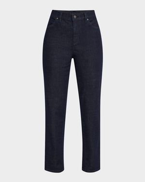 Cropped Straight-Leg Stretch Denim Pants