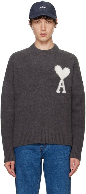 AMI Paris Pull gris à logo Ami de cœur
