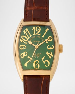 Cintree Curvex 18K Yellow Gold Green Automatic Watch with Alligator Strap