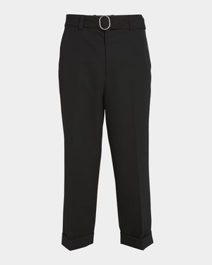 Men's Belted Straight-Leg Cuffed Trousers