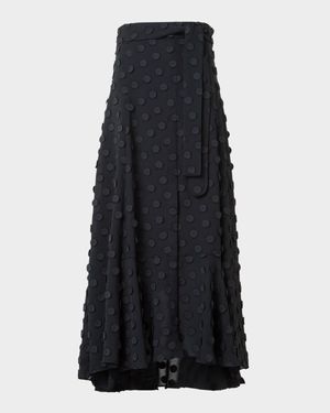 3D Polka-Dot Techno Georgette Belted Midi Boho Skirt