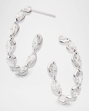 18K White Gold Inside Out Marquise Diamond Hoop Earrings, 2.70tcw, 1"L