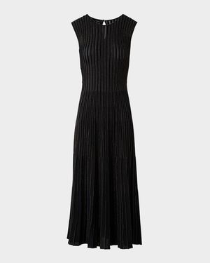 Metallic Pinstripes Knit Sleeveless Midi Dress