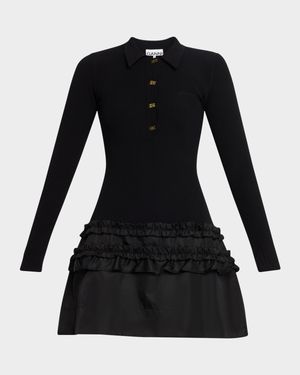 Mélange Rib-Knit Long-Sleeve Mini Dress