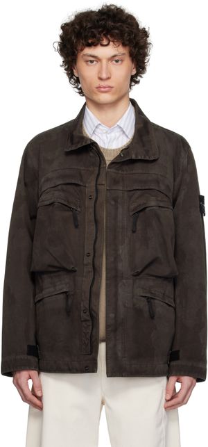 Stone Island Brown Raso Gommato 3L Laser Camo Jacket