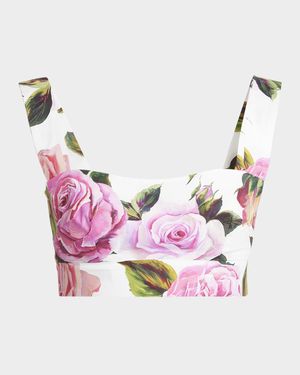 Rose Square-Neck Cotton Crop Top