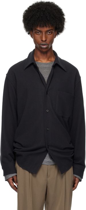 AURALEE Chemise noire en flanelle brossée de laine superfine