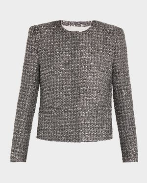 Metallic Paillette Tweed Shrunken Jacket