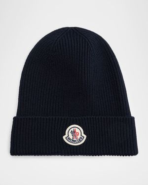 Men's Ribbed Wool Logo Beanie Hat