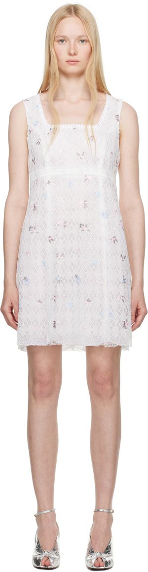 Anna Sui White Embroidered Lacey Trellis Minidress
