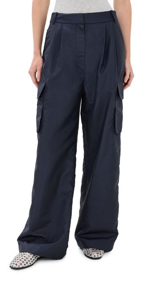 Tibi Crispy Nylon Stella Pleated Cargo Pants Navy 12