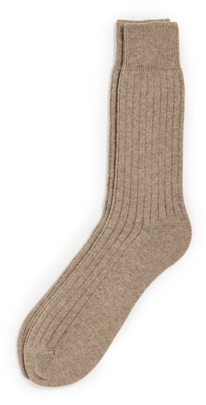 NN07 Wool Cashmere Rib Socks Khaki Beige One Size