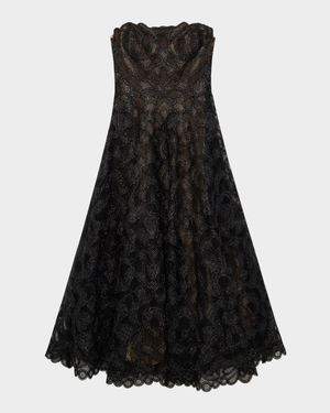 Elvina Gilded Lace Strapless Midi Dress