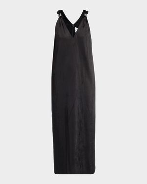 The Keke Plunging Ring-Strap Maxi Dress