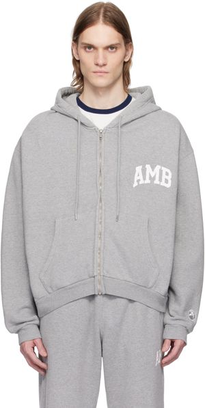AMBUSH Gray 'AMB' Graphic Zip-Up Hoodie