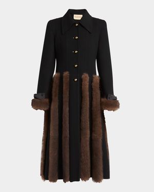 Sheep Shearling-Trim Single-Breasted Cashmere Coat
