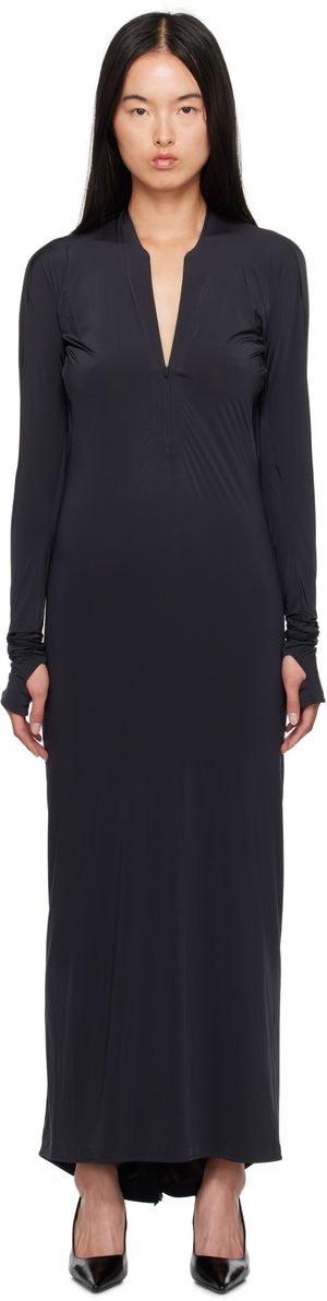 JOHANNA PARV Robe midi noire à dos drapé