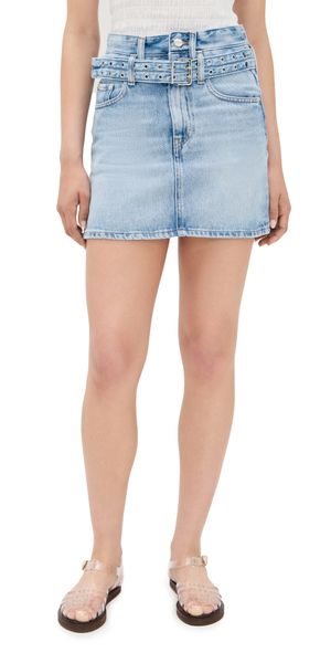 GANNI Soft Rigid Denim Mini Skirt Light Blue Stone 34