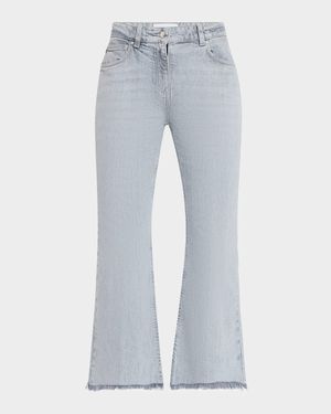 Cropped Fringe-Hem Flare Jeans