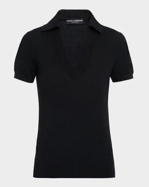 Short-Sleeve Cashmere Polo Shirt
