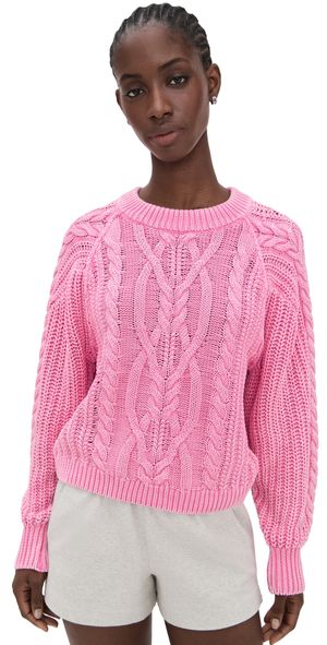 Free People Frankie Cable Sweater Aurora Pink L