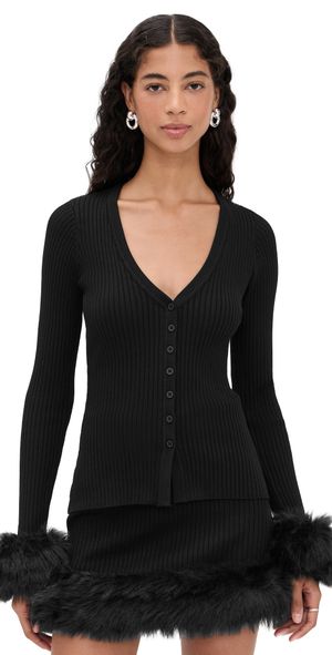 Show Me Your Mumu Sasha Top Black Knit With Faux Fur L