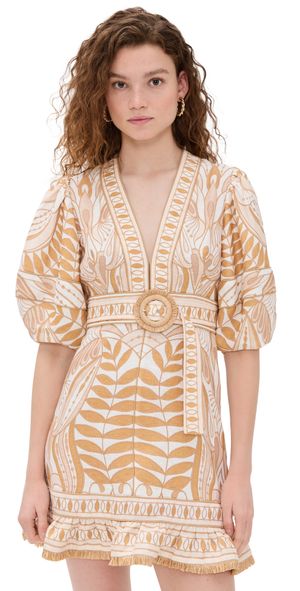 FARM Rio Lace Nature Short Sleeve Mini Dress Lace Nature Off-White XL