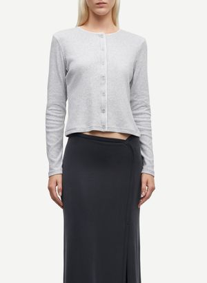 Samsoe Samsoe - Gilet col rond en coton bio mélangé - Taille L - Argent