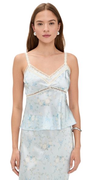 LoveShackFancy Lirena Silk Top Snowdrop Blue XXS