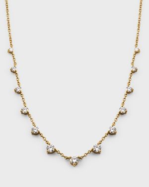 18K Yellow Gold 13 Round Diamond Three Prong Necklace, 18"L, 0.82tcw