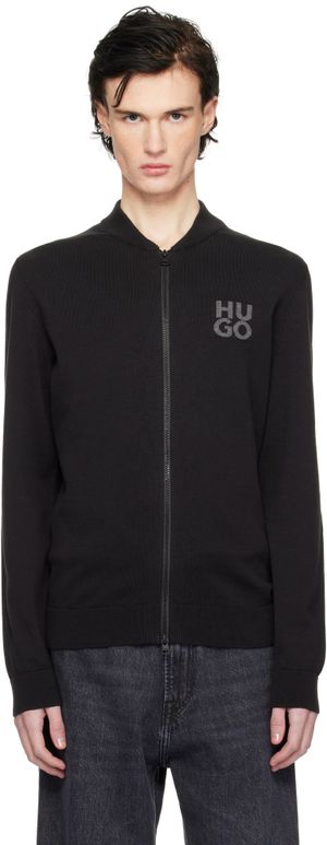 Hugo Black Knit Logo Bomber Jacket