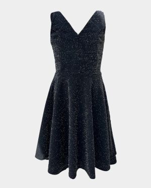 Girl's V-Neck Glittery Skater Dress, Size 7-16