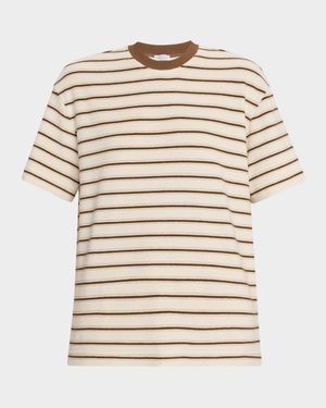 Metallic Striped Cotton-Silk Towelling Short-Sleeve T-Shirt