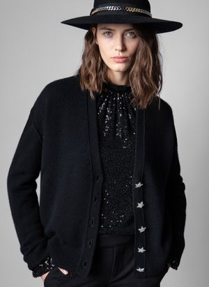 Zadig&voltaire - Gilet Col V avec boutons étoiles en cachemire - Taille L - Noir