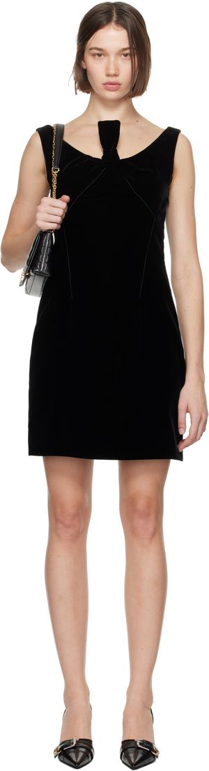 Givenchy Black Velvet Bow Detail Mini Dress