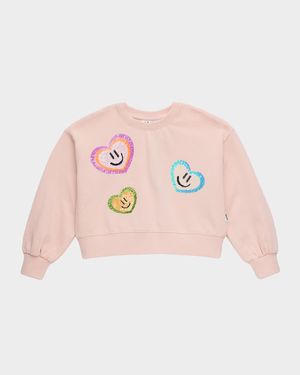 Girl's Miki Heart-Embroidered Cotton Sweatshirt, Size 2-7