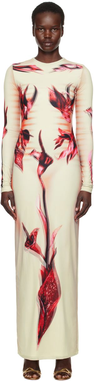 Jean Paul Gaultier Green & Pink 'The Flower Body Morphing Marinière' Maxi Dress